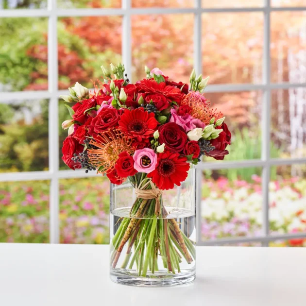 Gėlių puokštė_Geismo simfonija rozes gerberai eustoma