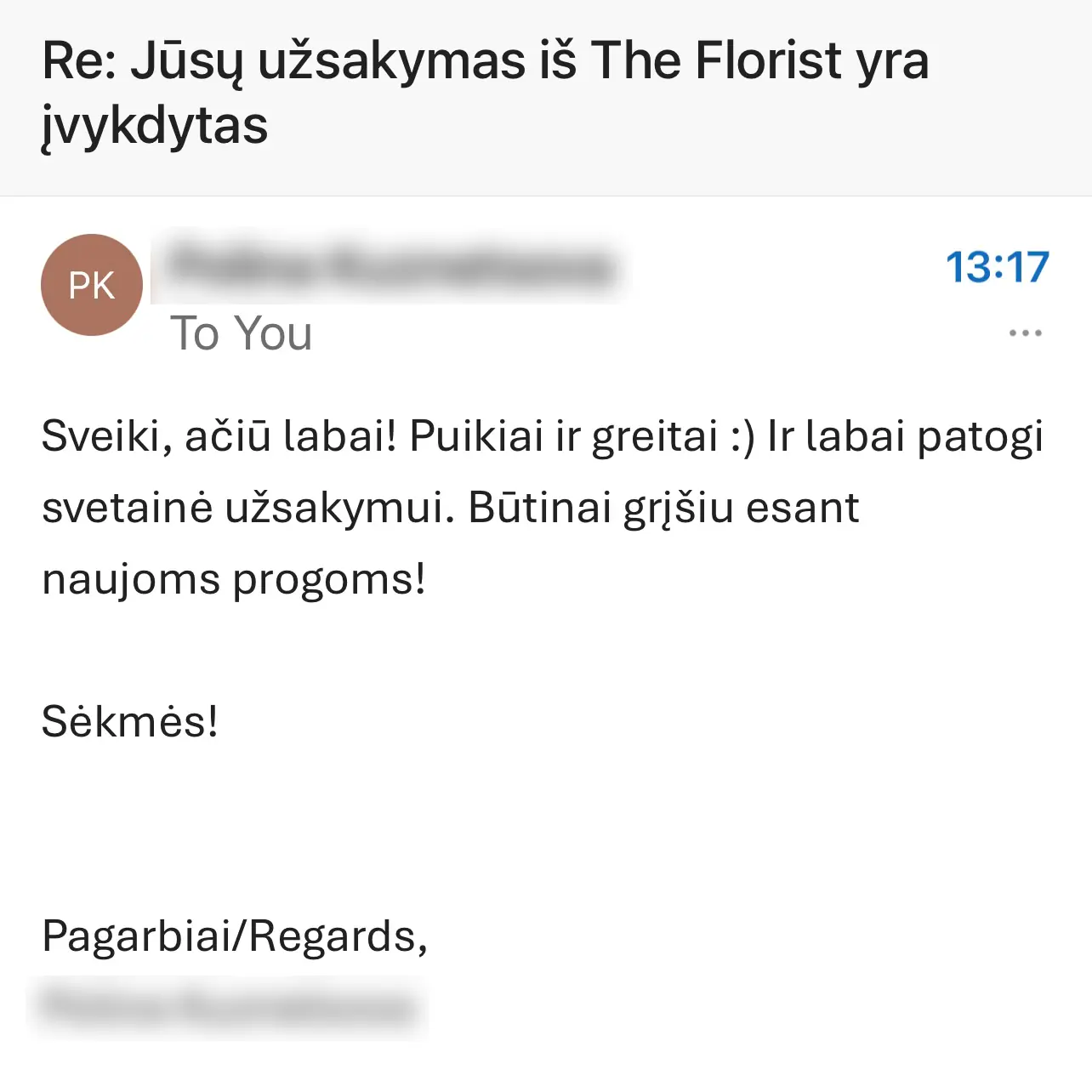 Kliento SMS atsiliepimas 1